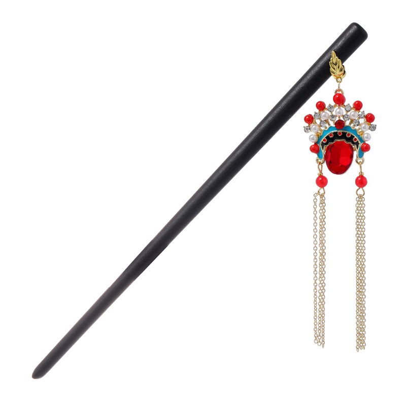 原創中國風京劇臉譜流蘇發簪女潮個性刀馬旦長款耳環氣質頭飾套裝-細節圖5