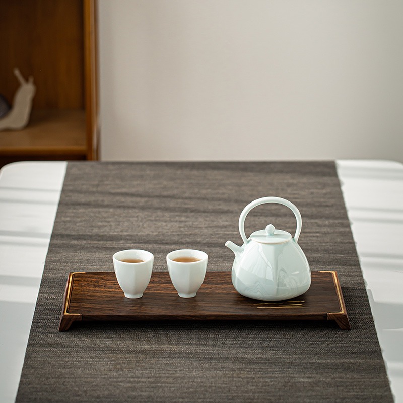黑檀木鑲銅幹泡盤茶盤實木整塊小茶臺茶室日式簡約壺承茶承託盤-細節圖4