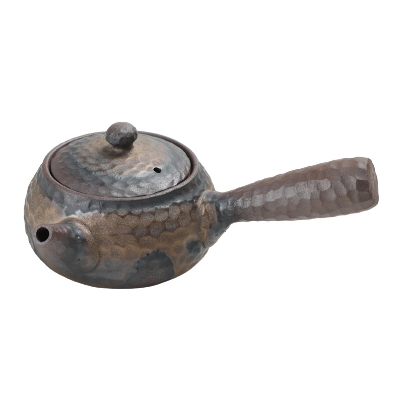 粗陶錘紋側把壺陶瓷日式蠟燭加熱茶壺套裝煮茶壺家用功夫茶壺單壺-細節圖2