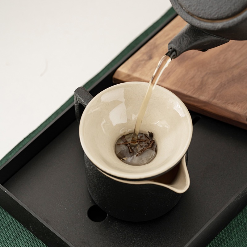 禪風黑陶茶壺單壺日式家用陶瓷帶過濾西施側把功夫泡茶壺茶杯套裝-細節圖4