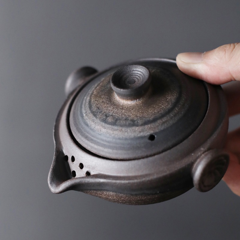 粗陶鎏金快客杯一壺一杯單人便攜旅行戶外陶瓷茶具套裝日式茶壺-細節圖5