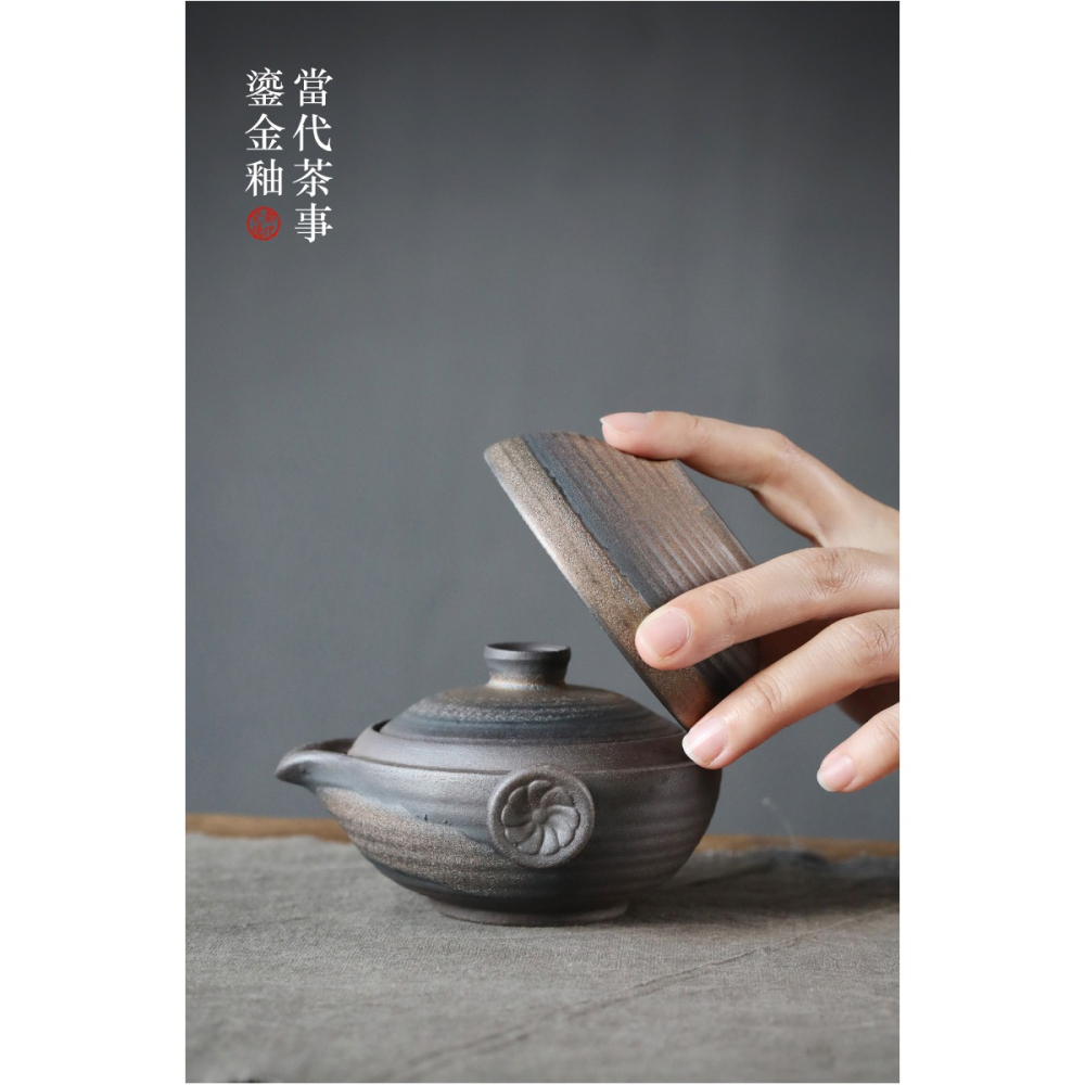 粗陶鎏金快客杯一壺一杯單人便攜旅行戶外陶瓷茶具套裝日式茶壺-細節圖7