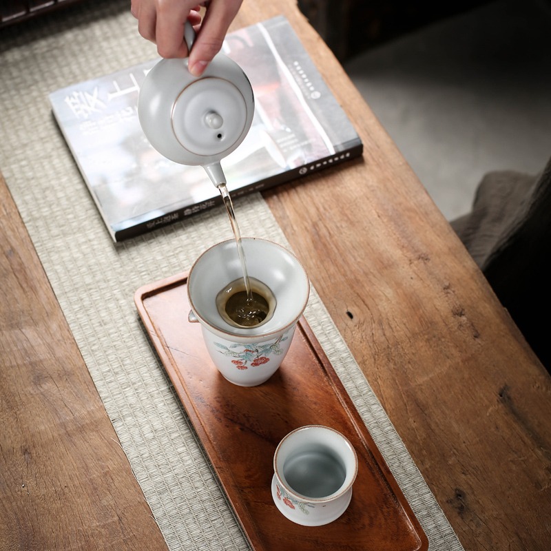 萬寒 月白汝窯茶漏架茶濾支架套裝創意陶瓷茶葉過濾網泡茶器茶隔-細節圖4