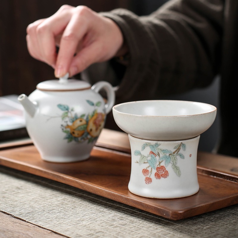 萬寒 月白汝窯茶漏架茶濾支架套裝創意陶瓷茶葉過濾網泡茶器茶隔-細節圖5
