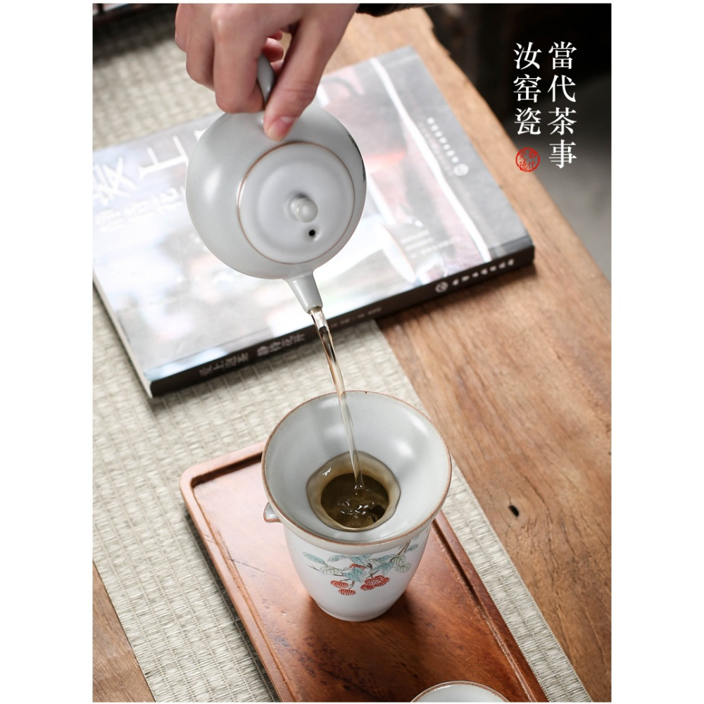 萬寒 月白汝窯茶漏架茶濾支架套裝創意陶瓷茶葉過濾網泡茶器茶隔-細節圖7