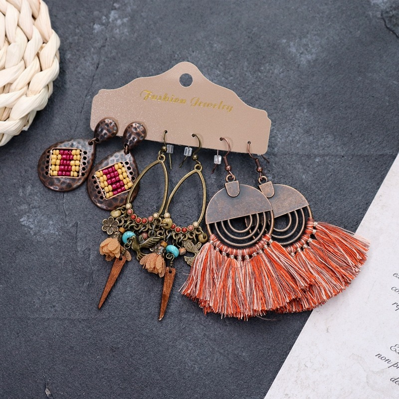 波西米亞民族風氣質耳環長款復古度假個性簡約耳釘百搭耳飾套裝女-細節圖3