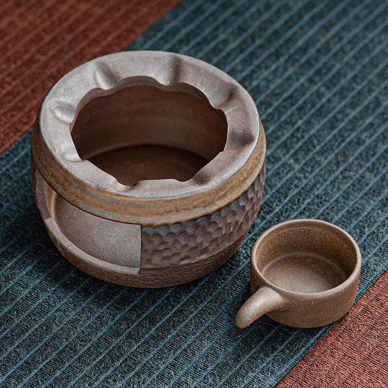 溫茶爐蠟燭復古日式茶壺加熱底座粗陶鎏金保溫功夫煮茶溫茶器套裝-細節圖5
