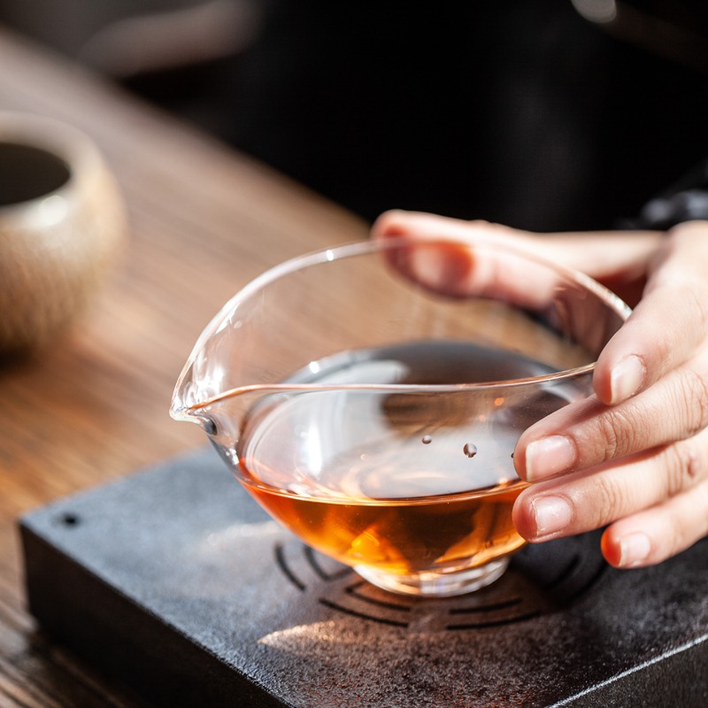 月牙玻璃公道杯耐熱防燙茶海單個日式禪意公杯透明家用個性分茶器-細節圖4