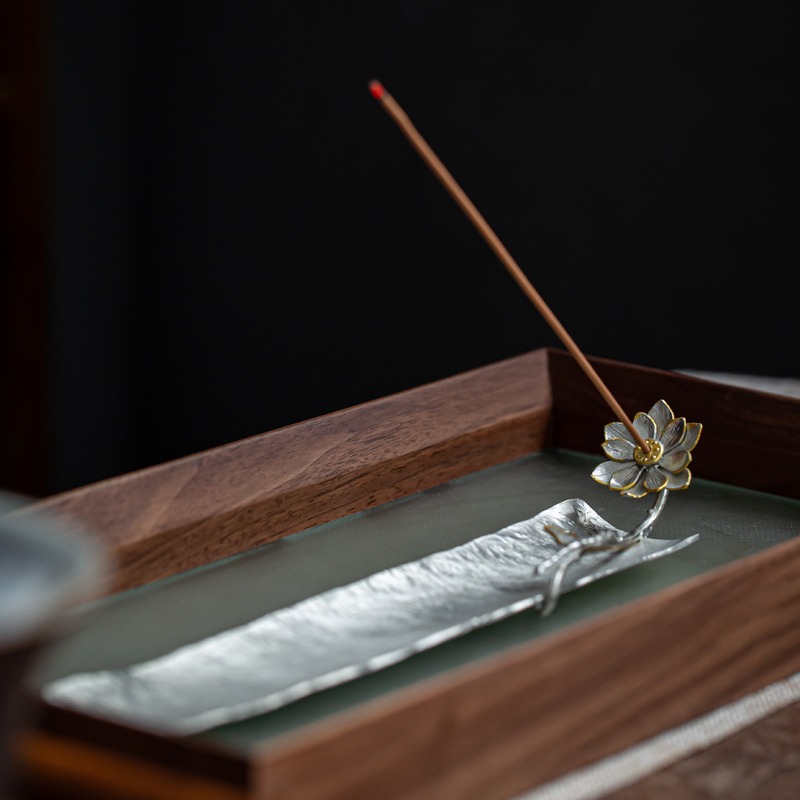 錫制香插線香爐臥香座日式禪意蓮花薰香爐香託擺件線香座茶道配件-細節圖3