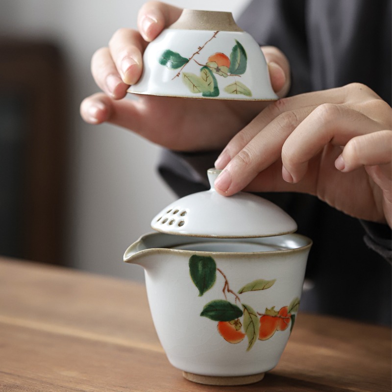 汝窯便攜式茶具旅行套裝隨身收納包日式戶外功夫茶快客杯一壺兩杯-細節圖4