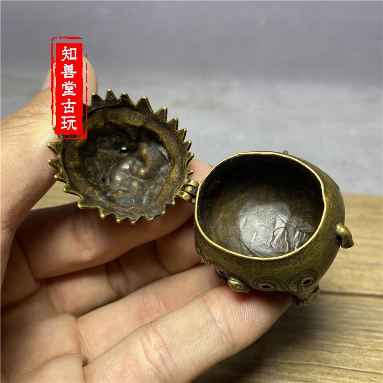 銅神獸甪端小香爐擺件 黃銅神獸帶蓋子銅香爐迷你薰香爐-細節圖10