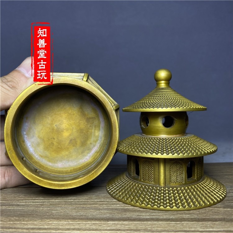 仿古創意黃銅天壇香爐 寶塔薰香爐擺件檀香爐香薰爐裝飾古玩收藏-細節圖9
