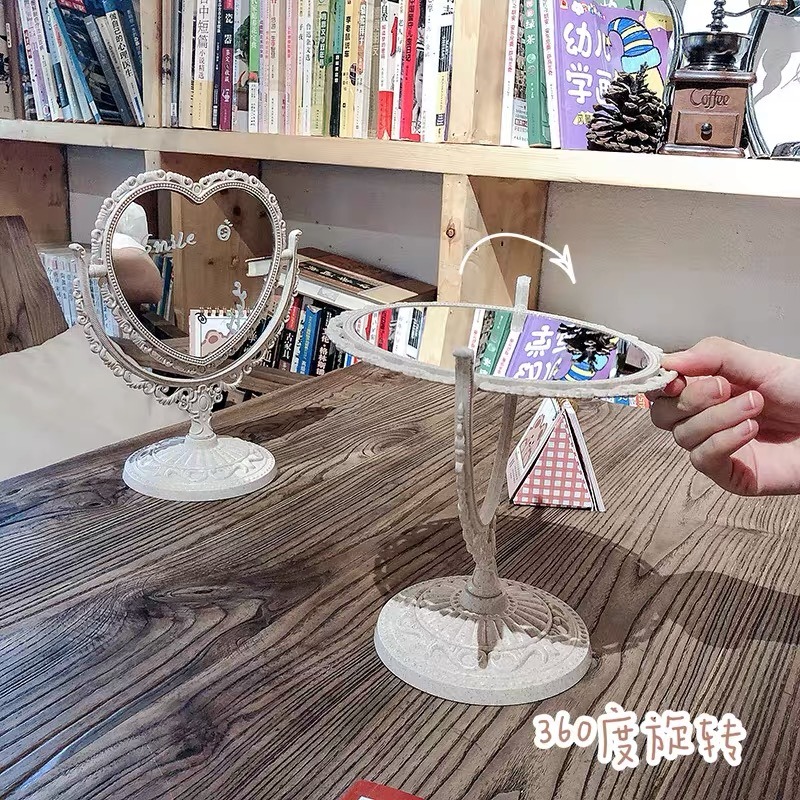 歐式復古化妝鏡ins風少女心桌面臺式學生宿舍雙面梳妝鏡公主鏡子-細節圖2