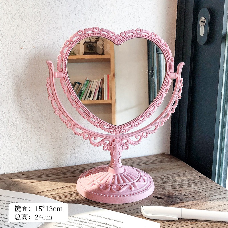 歐式復古化妝鏡ins風少女心桌面臺式學生宿舍雙面梳妝鏡公主鏡子-細節圖6