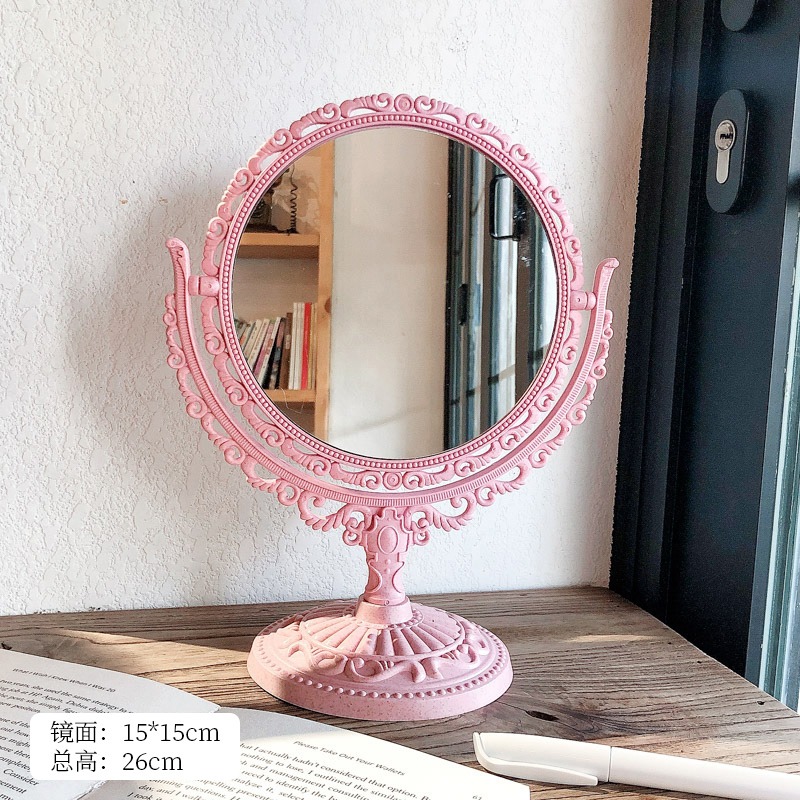 歐式復古化妝鏡ins風少女心桌面臺式學生宿舍雙面梳妝鏡公主鏡子-細節圖10