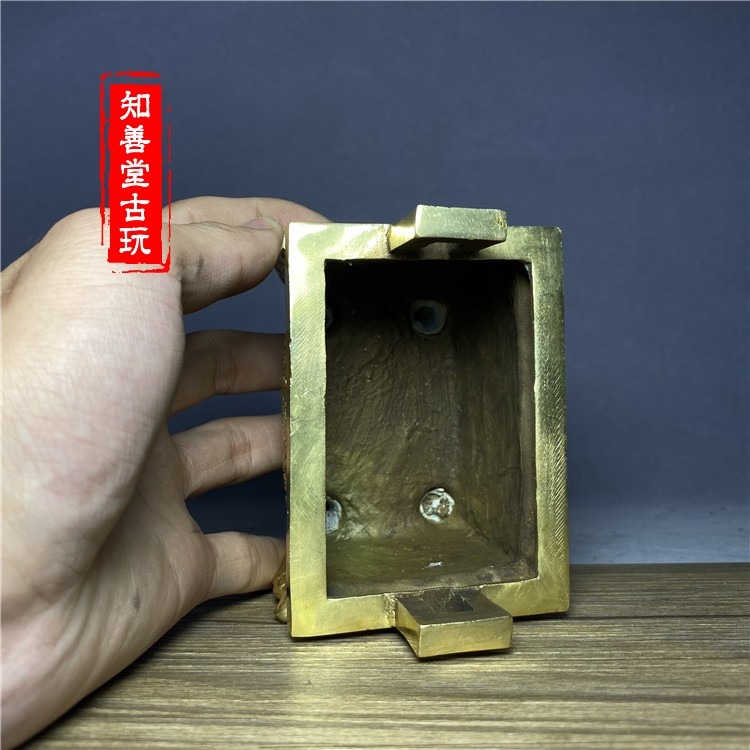 特價仿古黃銅盛鼎擺件鼎盛千秋四平八穩供奉香爐銅鼎古玩 黃銅色-細節圖3