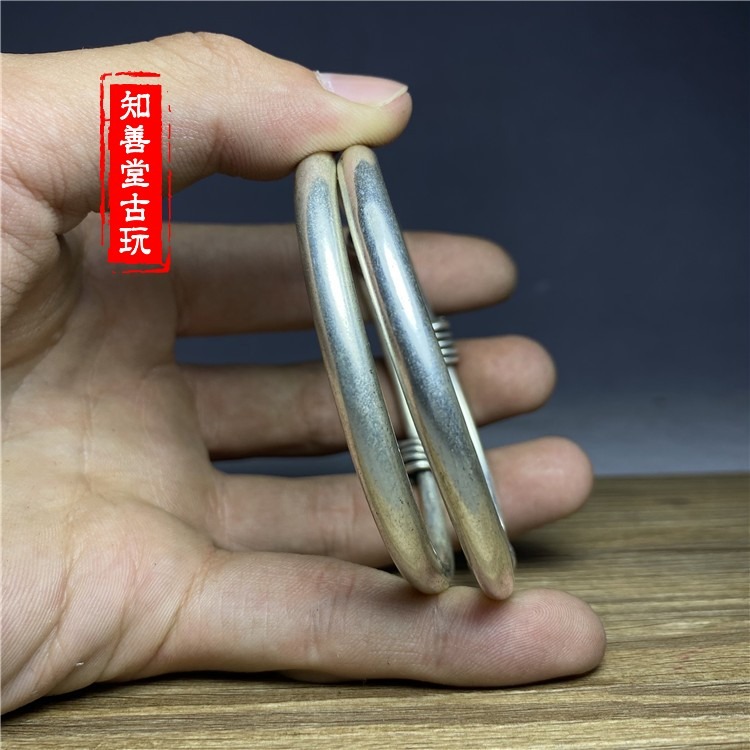 古玩收藏老銀手鐲素面民族風銀飾尼泊爾S925銀推拉鐲子女款老物件-細節圖4