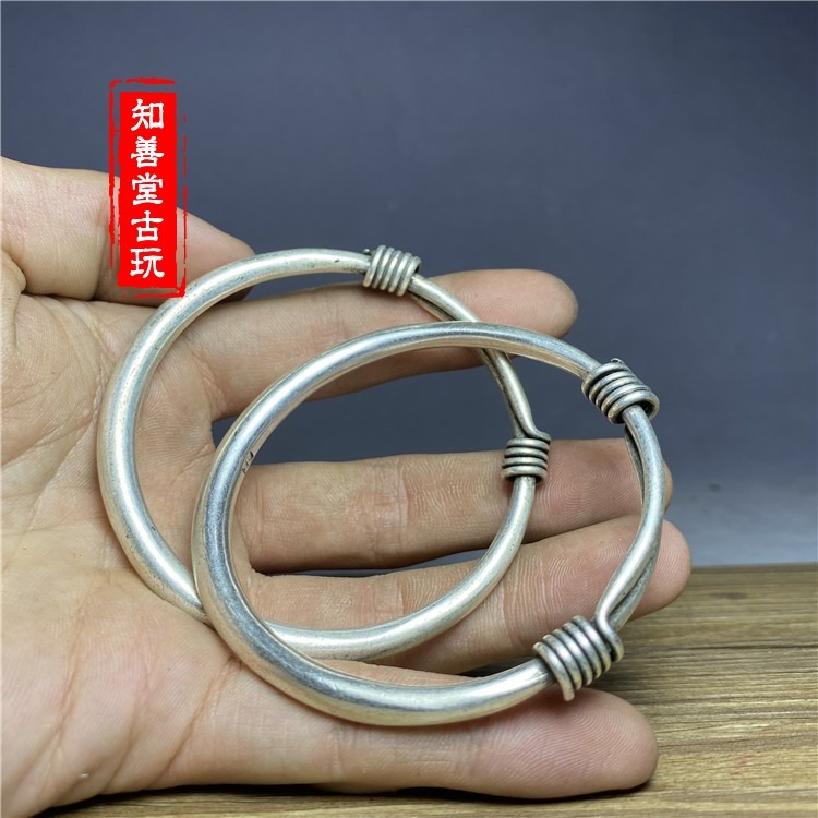 古玩收藏老銀手鐲素面民族風銀飾尼泊爾S925銀推拉鐲子女款老物件-細節圖5