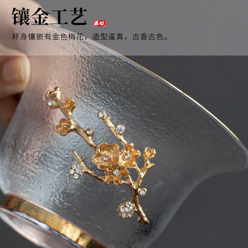 鑲錫三才玻璃蓋碗加厚耐熱單個不燙手純手工磨砂日式透明防燙大號-細節圖5