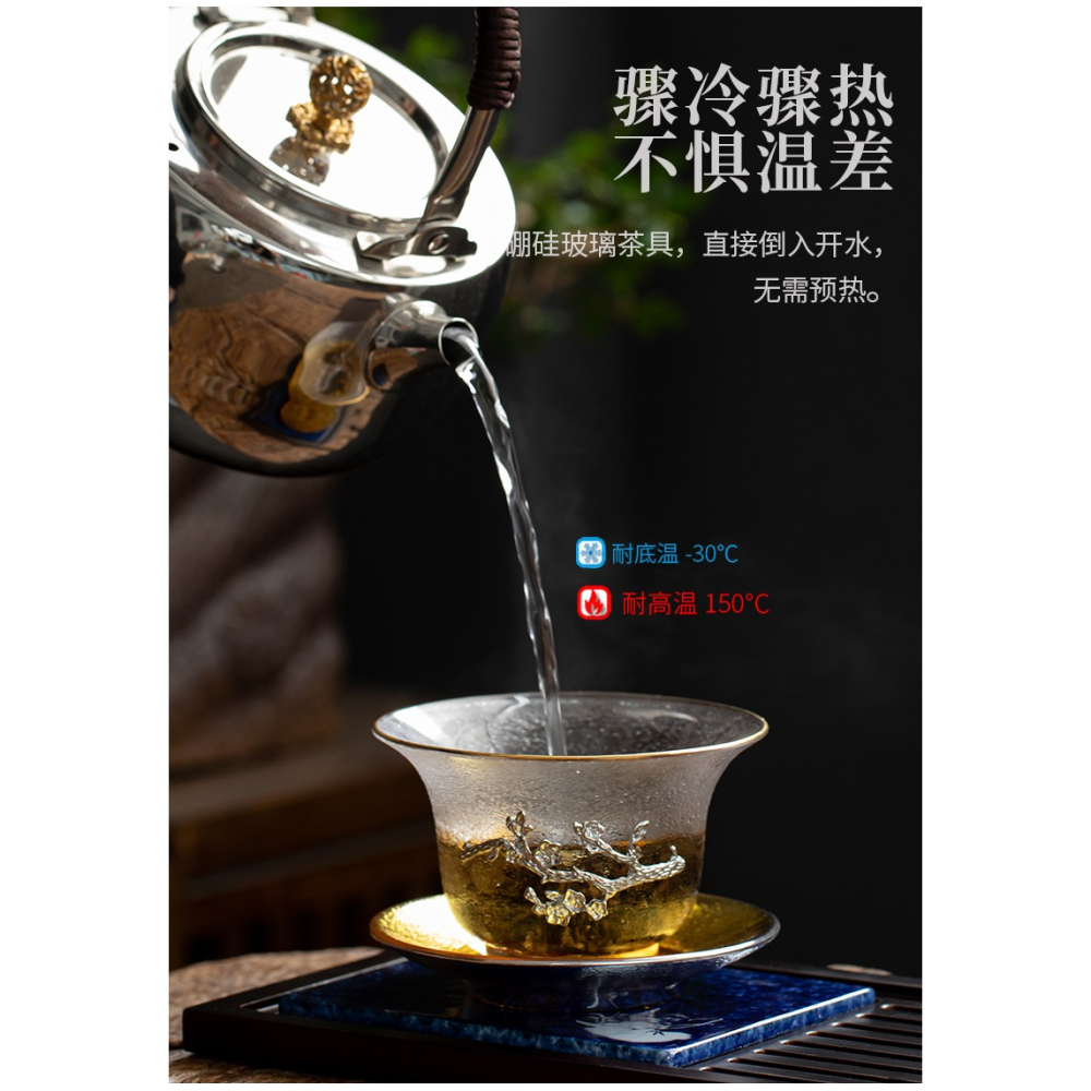 鑲錫三才玻璃蓋碗加厚耐熱單個不燙手純手工磨砂日式透明防燙大號-細節圖8