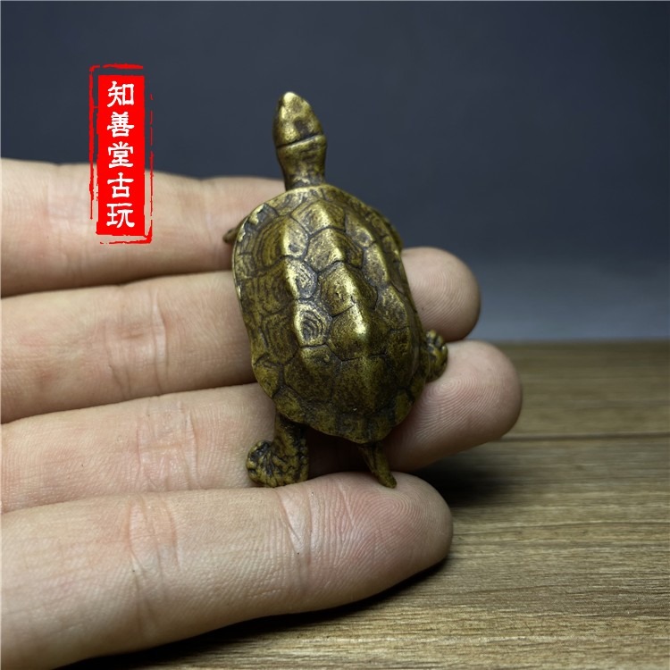 銅龜小擺件純實心黃銅烏龜銅手把件仿古老銅龜銅寵銅藝古玩銅器雕-細節圖2