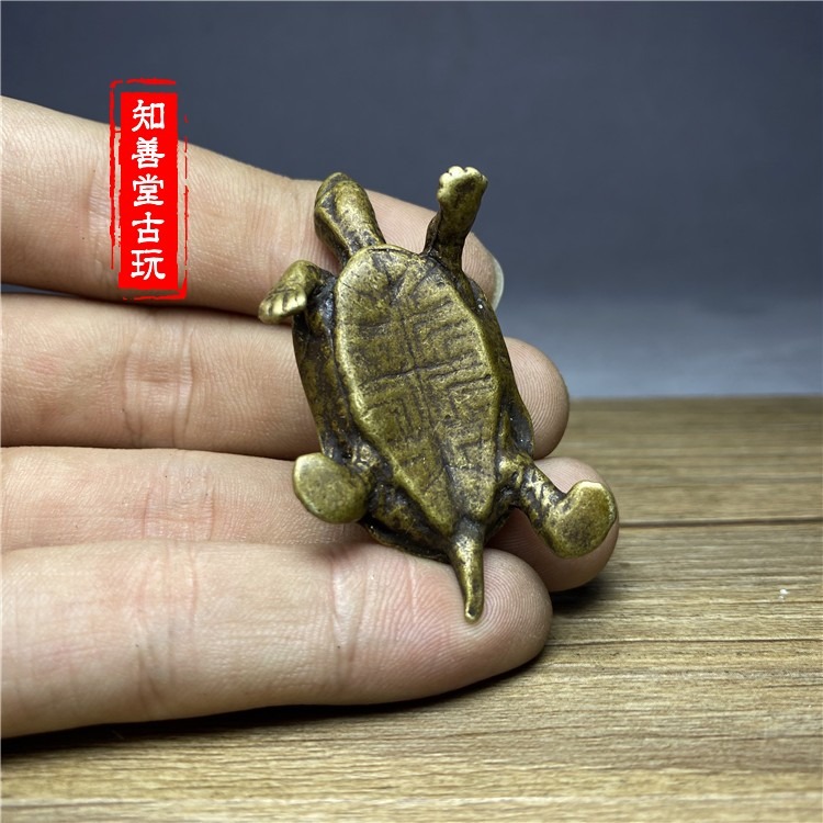 銅龜小擺件純實心黃銅烏龜銅手把件仿古老銅龜銅寵銅藝古玩銅器雕-細節圖4