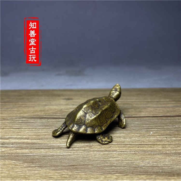 銅龜小擺件純實心黃銅烏龜銅手把件仿古老銅龜銅寵銅藝古玩銅器雕-細節圖5