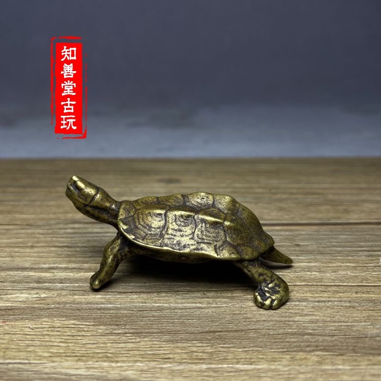 銅龜小擺件純實心黃銅烏龜銅手把件仿古老銅龜銅寵銅藝古玩銅器雕-細節圖6