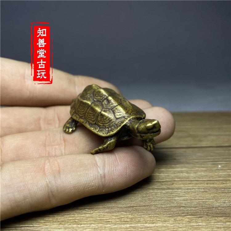銅龜小擺件純實心黃銅烏龜銅手把件仿古老銅龜銅寵銅藝古玩銅器雕-細節圖8