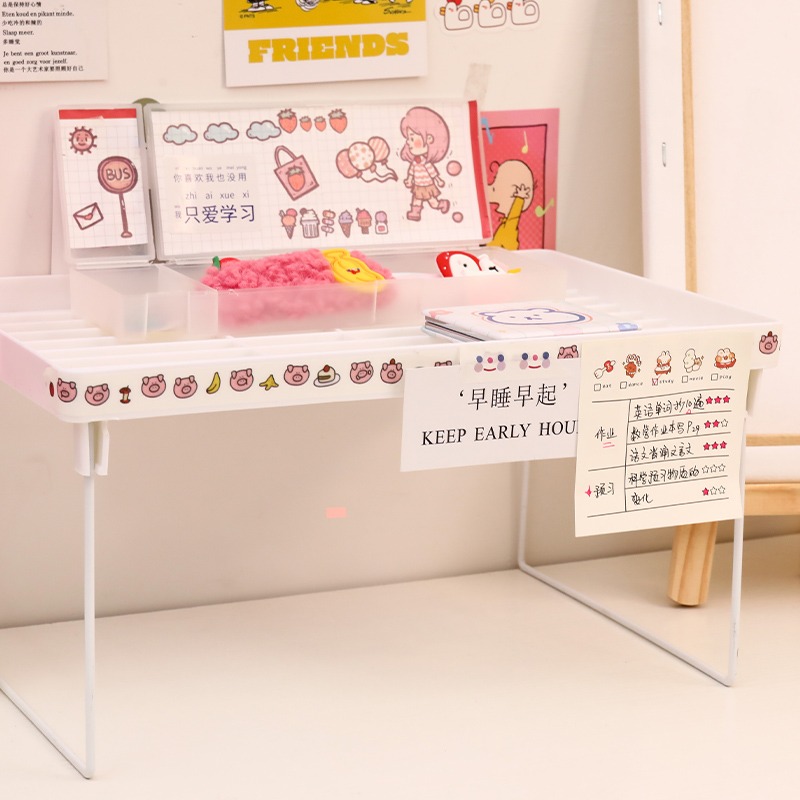 ins折疊化妝品置物架學生收納架增高書桌整理神器宿舍桌面置物架-細節圖4