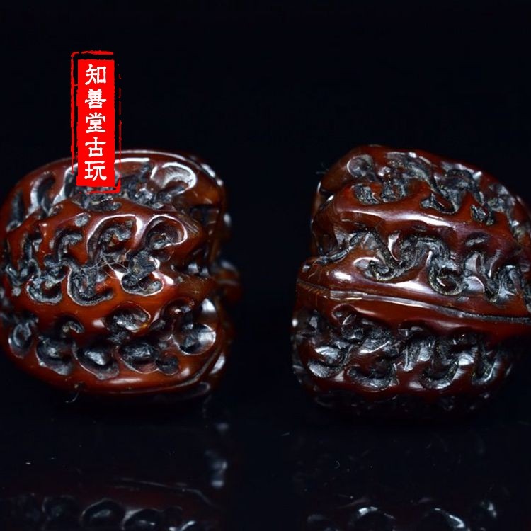 收藏西藏老?牛角雕刻核桃健身球手球牛角文玩核桃手把件-細節圖4