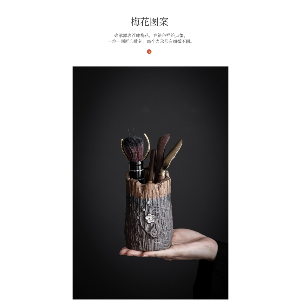 粗陶鎏金家用茶具配件手工復古純銅六君子茶夾茶刀茶勺子茶夾刷子-細節圖9