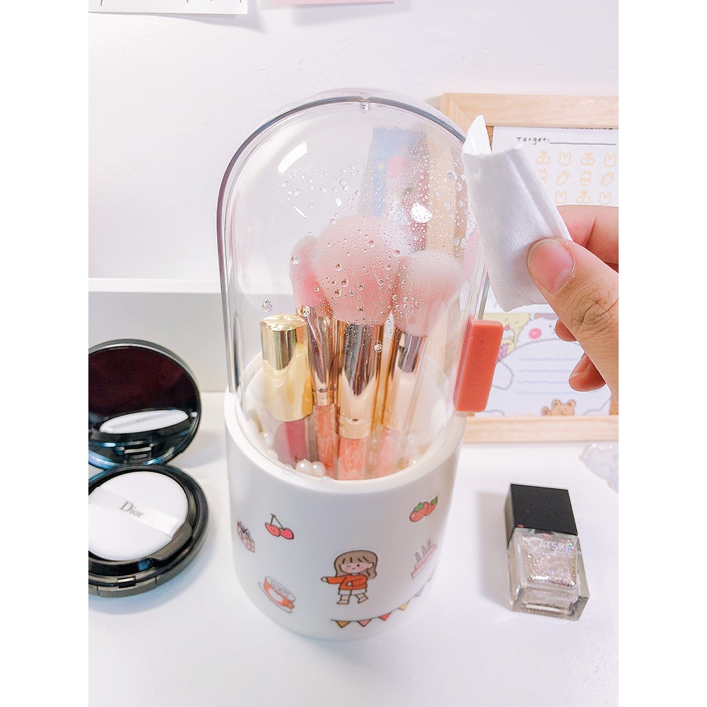 化妝刷收納盒防塵ins桌面眼影刷眉筆桶帶蓋珍珠透明亞克力收納筒-細節圖4
