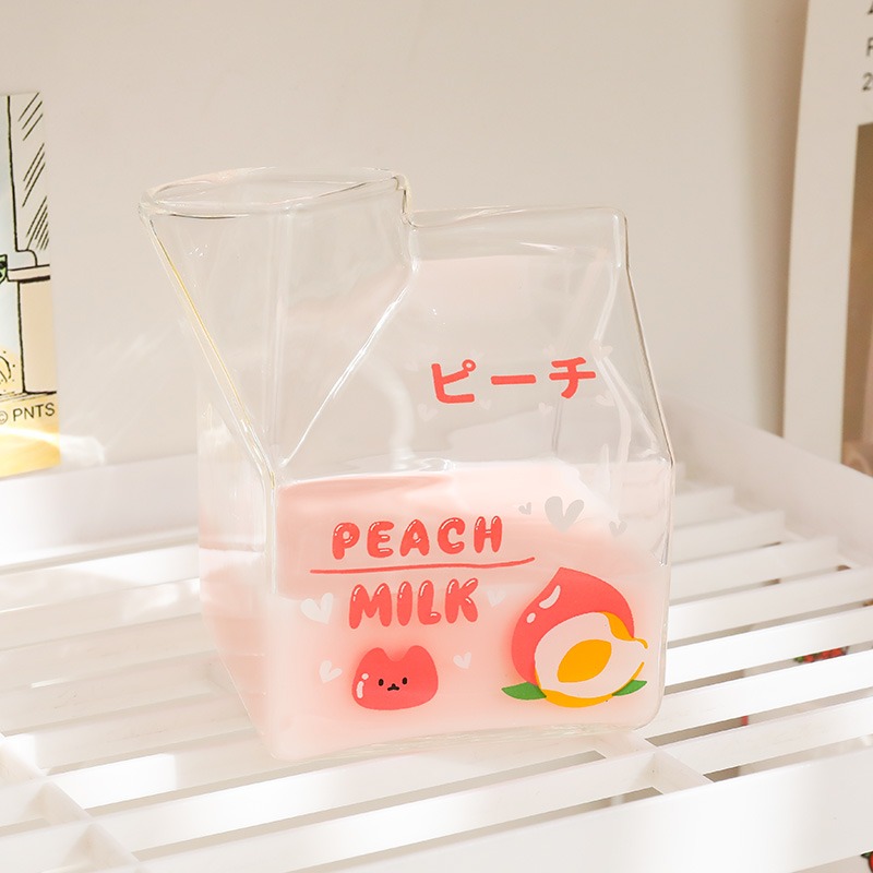 日式玻璃牛奶杯ins網紅方形牛奶盒微波爐可加熱家用創意早餐杯子-細節圖2