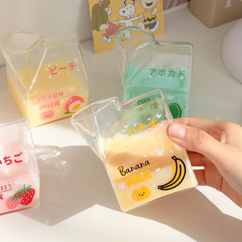 日式玻璃牛奶杯ins網紅方形牛奶盒微波爐可加熱家用創意早餐杯子-細節圖3