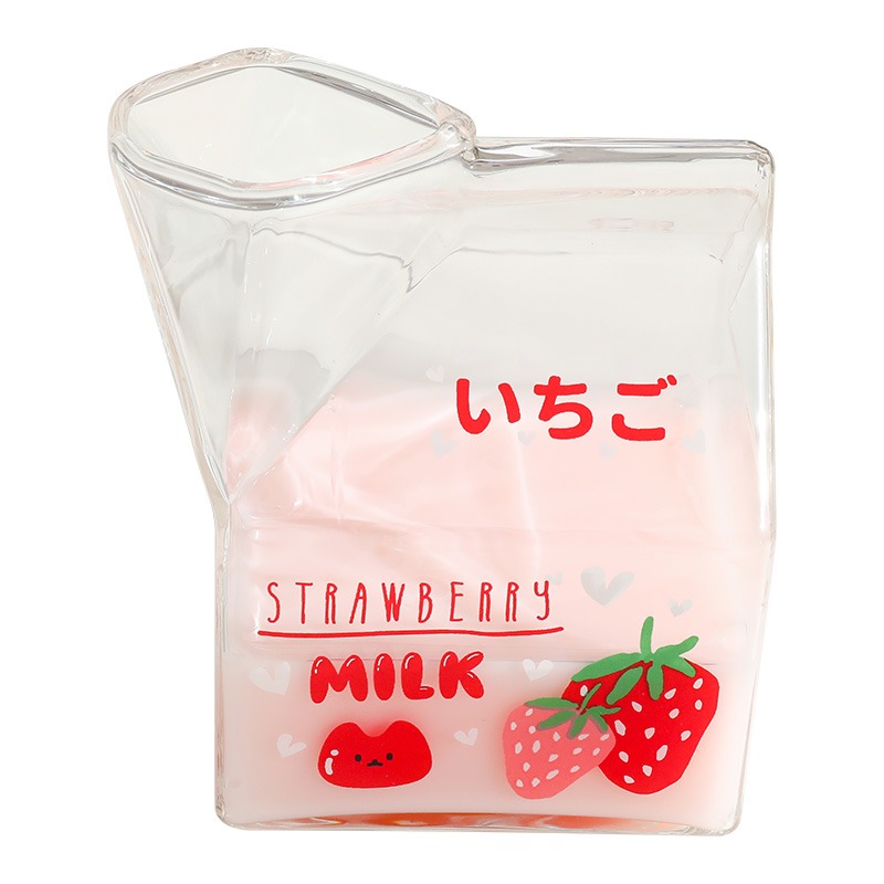 日式玻璃牛奶杯ins網紅方形牛奶盒微波爐可加熱家用創意早餐杯子-細節圖5
