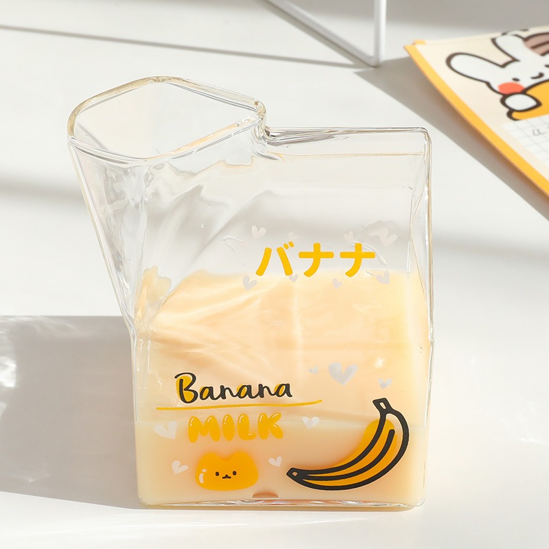 日式玻璃牛奶杯ins網紅方形牛奶盒微波爐可加熱家用創意早餐杯子-細節圖9