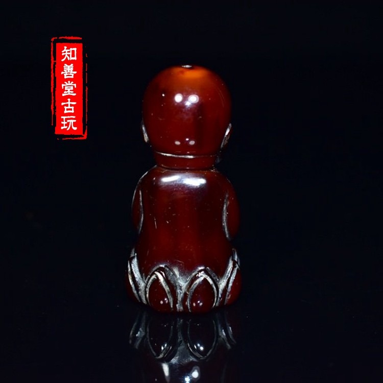 舊藏牛角掛墜手把件雕刻掛件天然實心小和尚寶寶角雕男士隨身-細節圖2