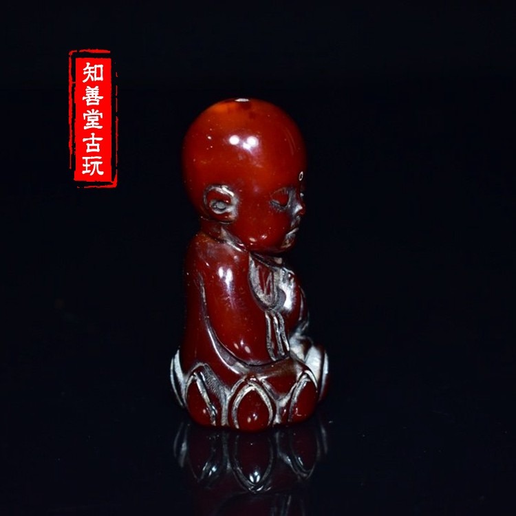舊藏牛角掛墜手把件雕刻掛件天然實心小和尚寶寶角雕男士隨身-細節圖7