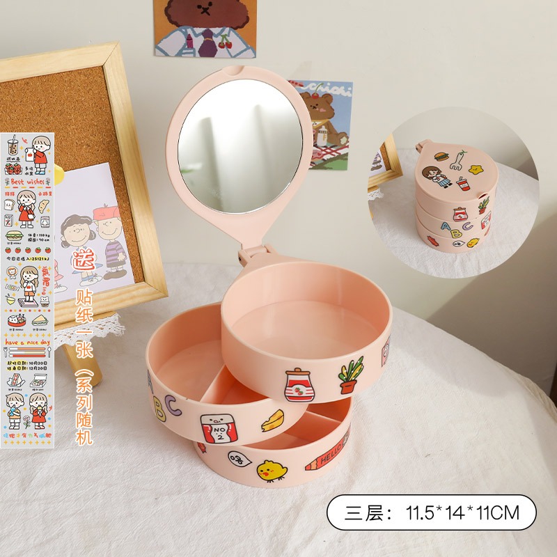 小精緻首飾盒便攜ins網紅同款旋轉項鏈耳環飾品頭繩多層收納盒子-細節圖9