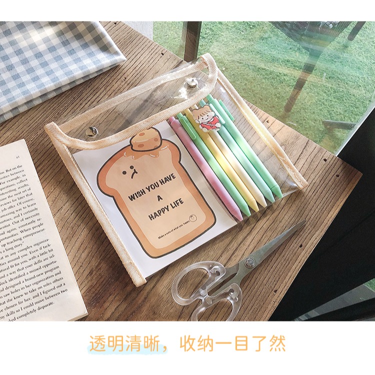 可愛日系文件袋A5小號卡通小清新大容量學生用透明塑料按扣收納袋-細節圖9