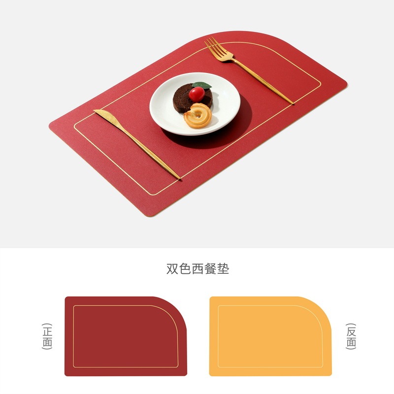 雙麪皮革餐墊INS北歐風隔熱防燙防水酒店純色不規則餐盤墊西餐墊-細節圖8