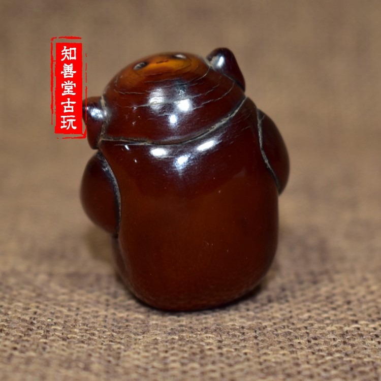 ?牛角雕刻可愛生肖豬小掛件牛角仿古雕手把件小擺件文玩角雕古玩-細節圖7