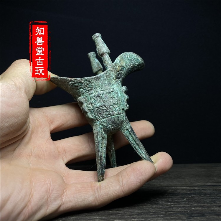 古董收藏青銅酒樽仿古做舊古代宮廷酒杯銅爵杯帝王杯青銅器父辛爵-細節圖3