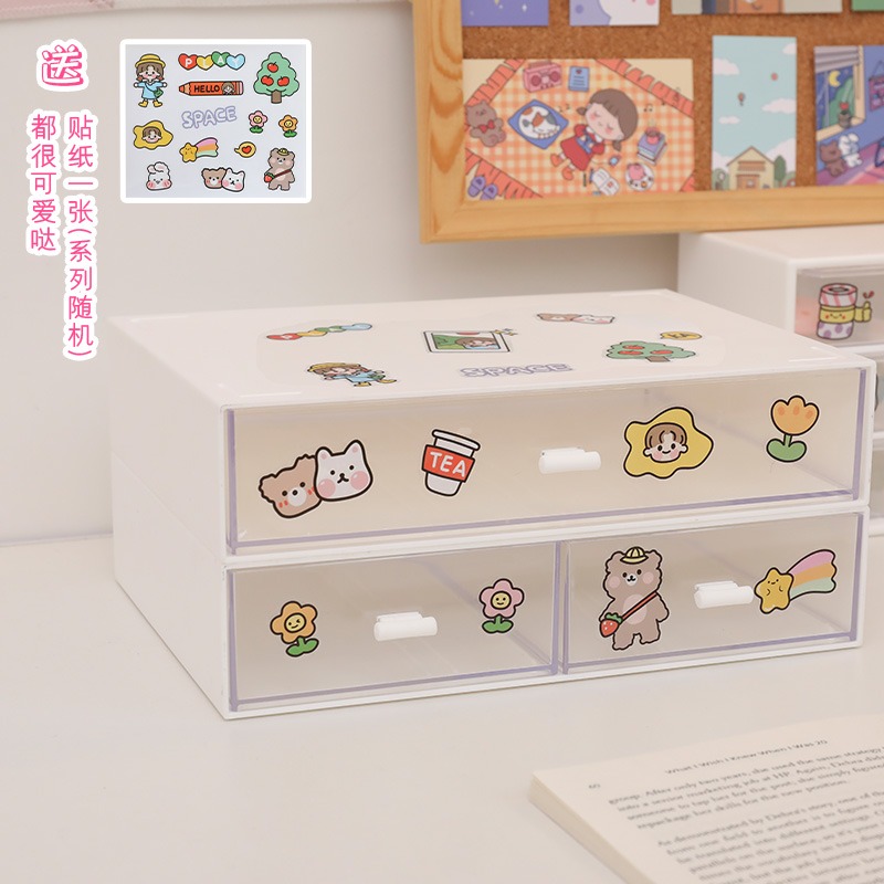 ins桌面收納盒 護膚化妝品學生抽屜式整理筐宿舍神器書桌上置物架-細節圖9