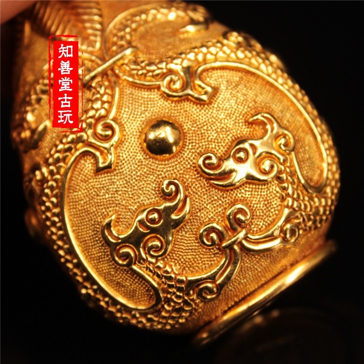 古董純銅鎏金宮廷御用祥雲紋雙龍戲珠鼻煙壺居家文玩招財把玩收藏-細節圖9