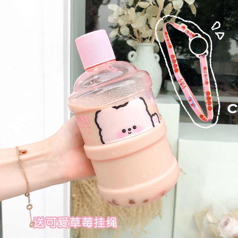 網紅奶茶水桶杯夏季戶外運動水壺學生斜挎便攜水杯可愛創意防摔-細節圖6