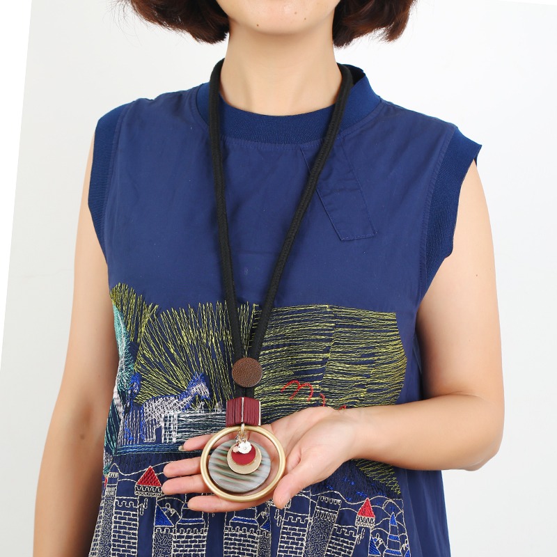 韓國復古仿貝殼紐扣長款項鏈女秋冬氣質百搭毛衣鏈簡約掛件配飾品-細節圖5