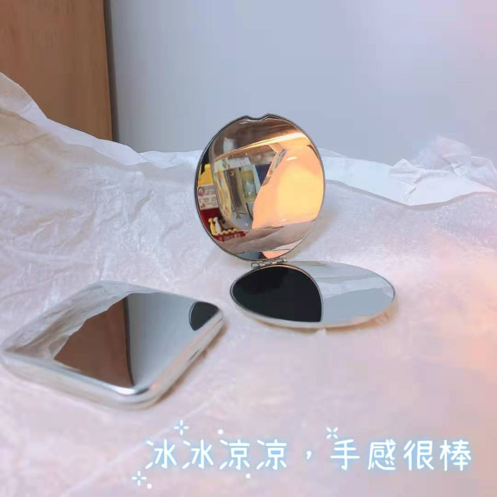 不銹鋼化妝鏡女隨身便攜  折疊雙面鏡子小號防摔高級感手持補妝鏡-細節圖2