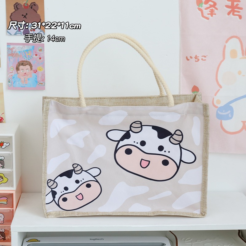 帆布包女夏文藝學生大容量手提麻布包環保購物袋亞麻手提飯盒袋子-細節圖6